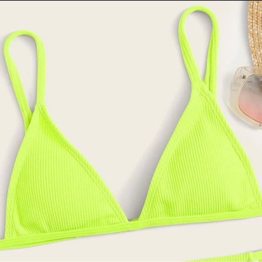 Neon Lime Ribbed Triangle Bikini Swimsuit